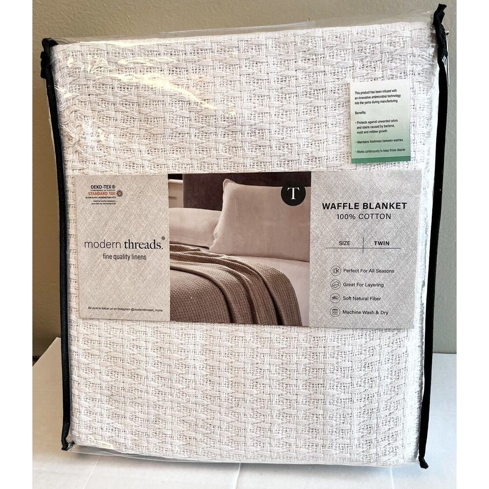 Modern Thread Blanket White Waffle Weave 100% Cotton Natural Soft Bed Wash Dry